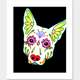 German Shepherd in White - Day of the Dead Sugar Skull Dog Posters and Art